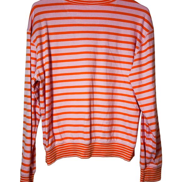 GAP Women's Long-Sleeved Bright Pink/Orange Striped Crewneck Top Size Large - Picture 7 of 8